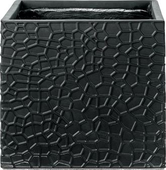 Beliani Maceta Para Exterior E Interior Tiesto Decorativo Cuadrado De Fibra De Arcilla 42 X 42 X 38 Cm Negro Feiyan