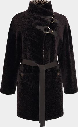 Gorski Belted Stand-Collar Shearling Coat