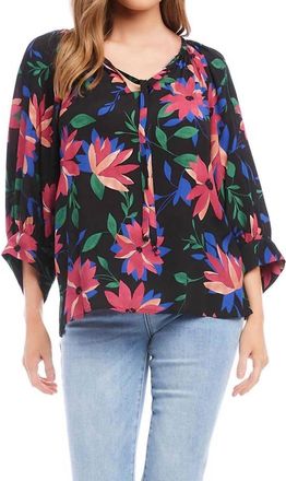 Karen Kane Faye Floral Print Blouson Sleeve Top In Black, Blue, Green, Pinks