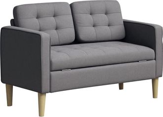 HOMCOM Compact Loveseat Sofa 2 Seater Sofa with Storage and Wood Legs Grey - Homcom