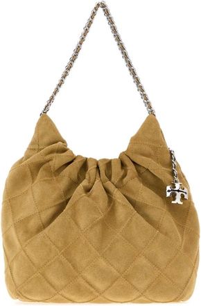 Tory Burch Tassen, Dames, Beige, ONE Size, Su&egrave;de, Mini Fleming Schoudertas