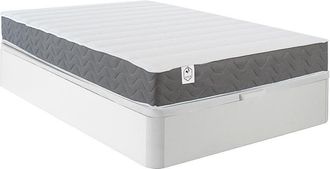 Vente-Unique Conjunto de somier con arc&oacute;n blanco de 120 x 200 cm + colch&oacute;n de espuma de alta densidad con memoria de forma y tela transpirable 3D de 18 cm de espes