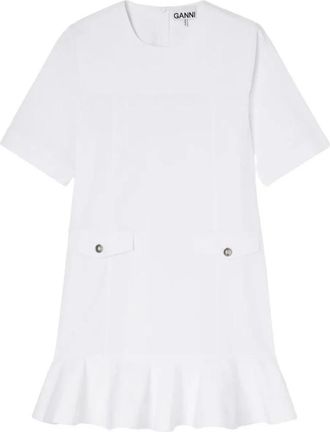 Ganni Stretch Katoen Mini Jurk - Dames - Korte kleedjes - Wit - S - Katoen - Kleedjes
