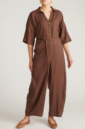 Universal Standard Maggie Linen Blend Jumpsuit in Brown Peppercorn at Nordstrom, Size Xl