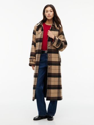 Tommy Hilfiger Womens Plaid Wool-Blend Belted Car Coat - Clayed Pebble Multi - XL