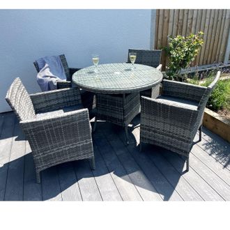 Outdoor Living Amazon 5-Piece Rattan Wicker Relaxed Garden Dining Set in Dark Grey