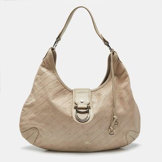 Aigner Light Beige Logo Embossed Leather Charm Hobo