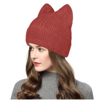 Generic Winter Hats for Women UK, Crochet Cat Ear Beanie Thermal Cable Knitted Hat Thermal Fleece Line Wooly Women Slouch Beanie Cap for Outdoor Sports