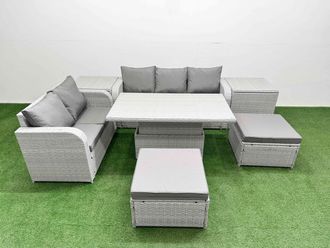 Fimous 7 Seater PE Rattan Wicker Garden Furniture Patio Conservatory Sofa Set w/ Adjustable Lifting Dining or Coffee Table 3 Seater Sofa Love Sofa 2