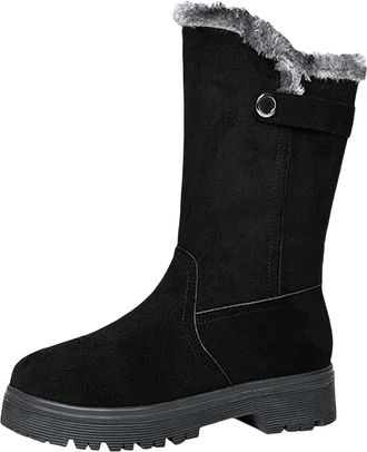 Generic Platform Boots Womens, Winter Boots for Women Wide Fit - Solid Color Chunky Heel Booties Comfy Thermal Hiking Shoes with Side Zipper Outdoor Plush Lin