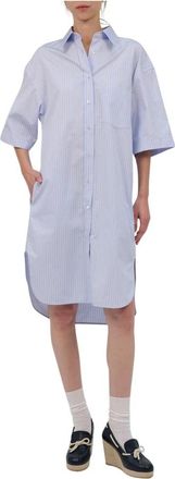 A.P.C. Jurk met korte mouwen van popeline - Dames - Shirt Kleedjes - Blauw - XS - Katoen - Kleedjes