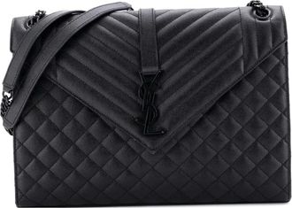 Saint Laurent Classic Monogram Envelope Satchel Mixed Matelasse Leather Large shoulder bag - Zwart