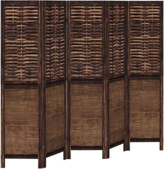 vidaXL Biombo Separador De 5 Paneles Madera Paulownia Marr&oacute;n Oscuro Vidaxl