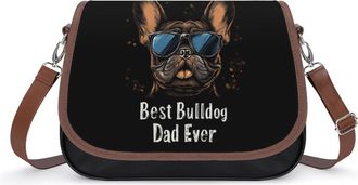 Generic Best Bulldogs Dad Ever Crossbody Bag Womens Handbag PU Message Bags Shoulder Purse with Adjustable Strap