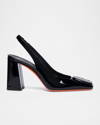 Santoni Peaches Patent Buckle Slingback Pumps