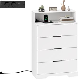 OEM C&oacute;moda Para Dormitorio De 4 Cajones Con Estaci&oacute;n De Carga Puerto Usb Puerto Usb-c Estante Abierto 80x40x120 Cm Blanco
