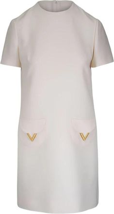 Valentino Vlogo Signature Jurk van Wol en Zijde - Dames - Korte kleedjes - Wit - S - Wol - Kleedjes
