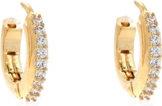 Swarovski Matrix Pierced Earrings Mini Hoop Gold Shiny Clear