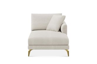 Castlery Lena Right Chaise Sofa Customized, Performance Linen Weave Sand, Brass Legs, Spill Resistant, Removable Covers for Sofas, Castlery