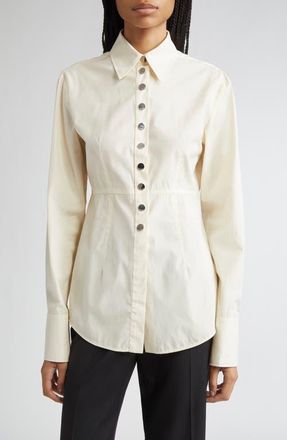 Sportmax Azoto Peplum Snap-Up Shirt in Ivory at Nordstrom, Size 10