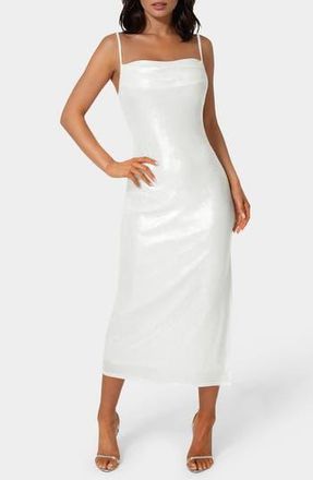 Bebe Foil Metallic Midi Dress in Ivory /Silver at Nordstrom Rack, Size X-Large