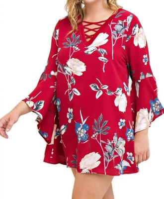 Entro Floral Bell Sleeve Dress In Red
