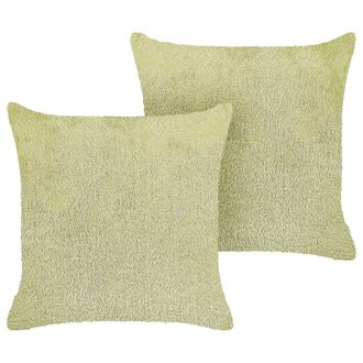 Beliani Conjunto De 2 Cojines De Poli&eacute;ster Verde 45 X 45 Cm Accesorio Decorativo Boho Pilea