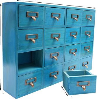 OEM Armario De Almacenamiento, Dise&ntilde;o De 16 Cajones, Elegante Construcci&oacute;n En Madera Y Metal, Azul