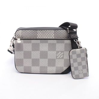 Louis Vuitton Gray White Coated Canvas Leather Handbag Shoulder Bag (Pre-Owned)