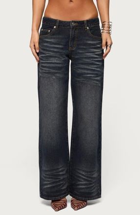 Edikted Magda Low Rise Baggy Wide Leg Jeans in Dark-Blue-Washed at Nordstrom, Size X-Large