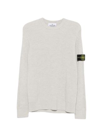Stone Island Ribbed Virgin Wool Crew-Neck Sweater with Compass Logo