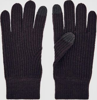 Reiss Chocolate Brown Ribbed-merino Touchscreen Gloves