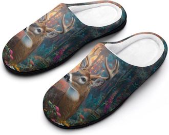 Generic Deer Forests Hunting Funny Mens Cotton Slippers Soft Non-Slip Rubber Sole House Slipper Indoor Outdoor