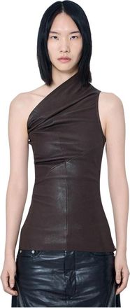 Rick Owens Athena One-Shoulder Tank Top - Dames - Tops zonder mouwen - Bruin - L - Katoen - Tops