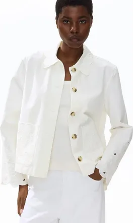 H&M Twill Jacket With Eyelet Embroidery in Cream at Nordstrom, Size X-Small
