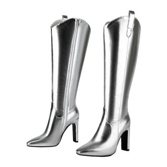 Generic Womens Fashion Knee High Boots Pointed Toe Super High Square Heel With Side Zipper For Wide Calf Fit Party Wear