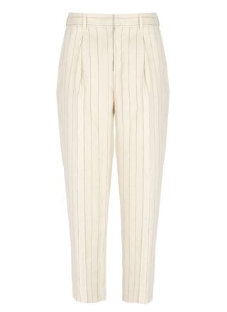 Pantaloni Torino Ivory Striped Linen-Cotton Pants