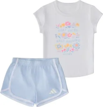 adidas Kids Graphic T-Shirt & Shorts Set in White at Nordstrom, Size 24M