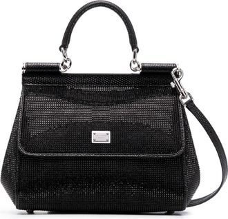 Dolce & Gabbana small Sicily rhinestone shoulder bag - women - Calf Leather/Viscose/Silk - One Size - Black