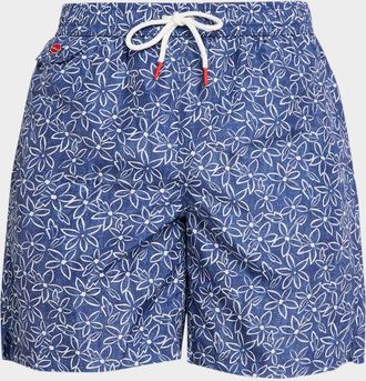 Kiton Men & apos;s Floral Polyester Swim Trunks