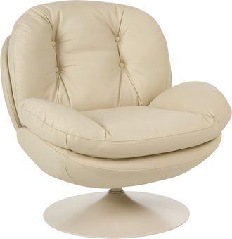 Beliani Sill&oacute;n Giratorio De Piel Sint&eacute;tica Asiento Acolchado Base De Una Pata Estilo Vintage Beige Nolvik