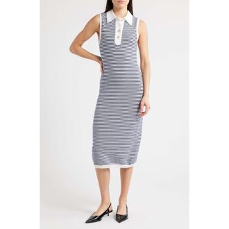 Frame Denim The Bold Stripe Knit Polo Midi Dress in Navy Multi at Nordstrom Rack, Size X-Large