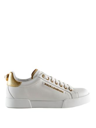 Dolce & Gabbana Logo pearl white leather sneakers