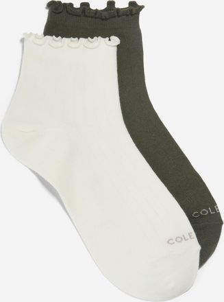 Cole Haan Womens 2-Pair Ruffle Quarter Socks - Green