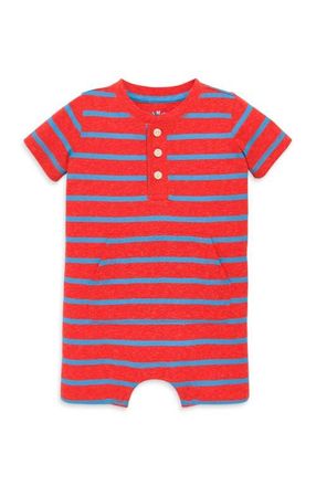 primary Baby Heathered Henley Shortie In Stripe in Poppy Blueberry Stripe at Nordstrom, Size 0-3M