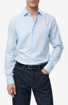 Mango Slim Fit Stripe Cotton Button-Up Shirt in Sky Blue at Nordstrom, Size X-Large