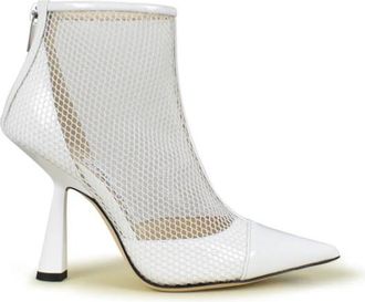 Jimmy Choo London Kix 100 Enkellaarsjes - Dames - Laarzen met Hak - Wit - 34 EU - Leer - Schoenen