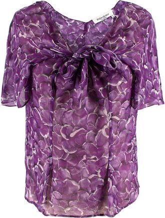 Saint Laurent Purple Floral-print Silk Blouse Size XS