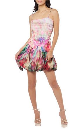 Ciebon Remi Floral Print Ruched Bubble Hem Minidress in Cream Multi at Nordstrom, Size X-Small