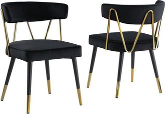 Best Master Furniture Aireys Black Velvet Armless Chair with Gold Accents (Set of 2)